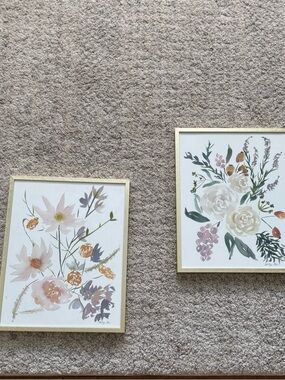 Set of 2 Floral Watercolor Wall Art Prints in Soft Blush and Green